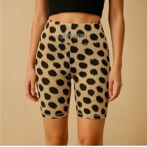 WeWoreWhat Leopard Print High Rise Stretch Bike Shorts Tan Brown Size L